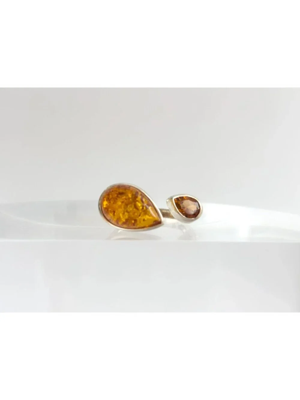 Modernist Baltic Amber Citrine Open Shank Sterling Silver 925 Vintage Ring sz 8